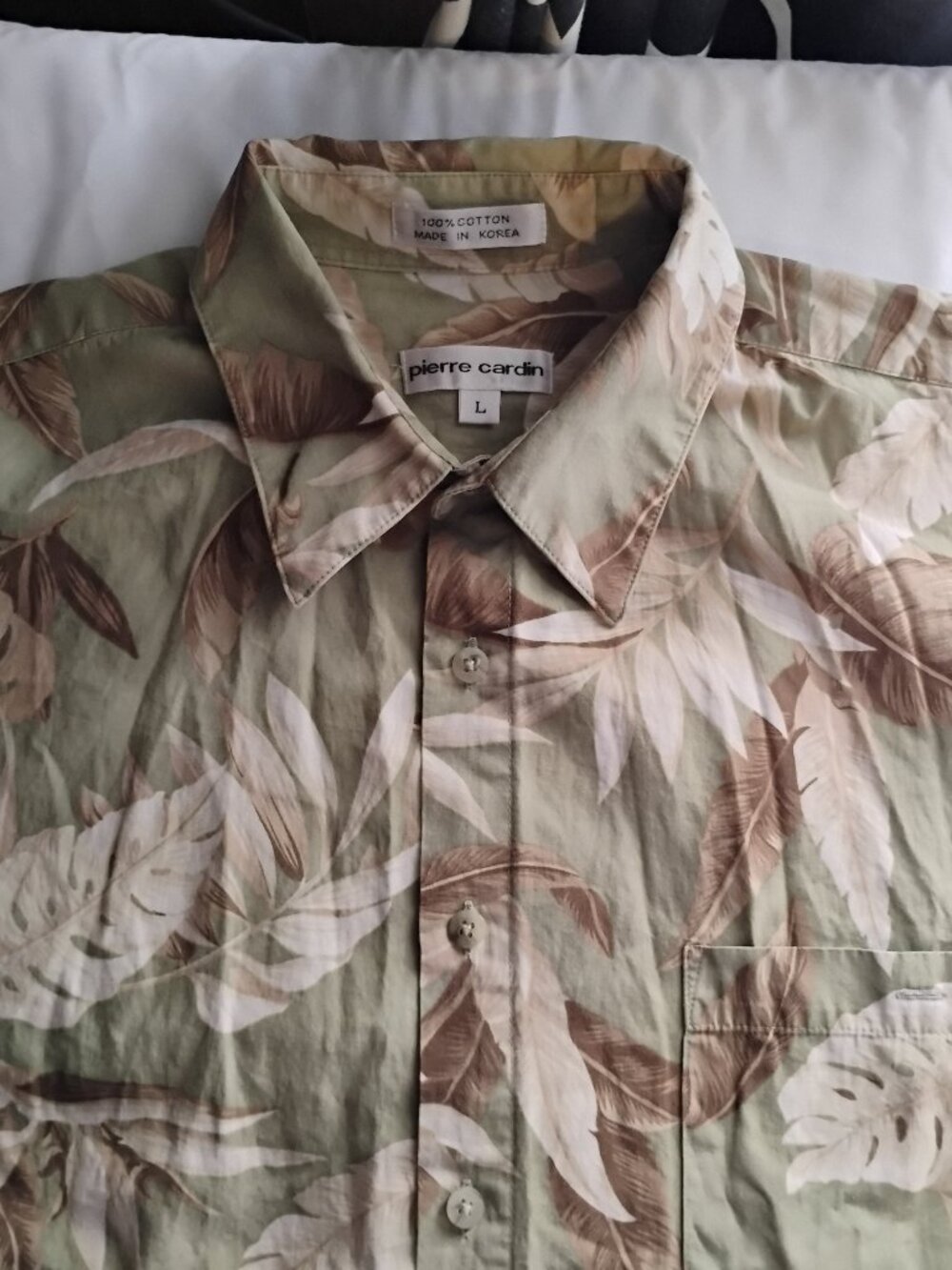 Pierre Cardin | Green Brown & White Hawaiian Style Casual Shirt | Large | Button